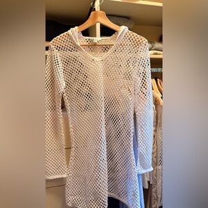 Balance Collection White Crochet Mesh Swim Coverup with Hood
